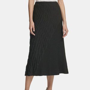 DKNY Black Textured Drape Midi Skirt NWT